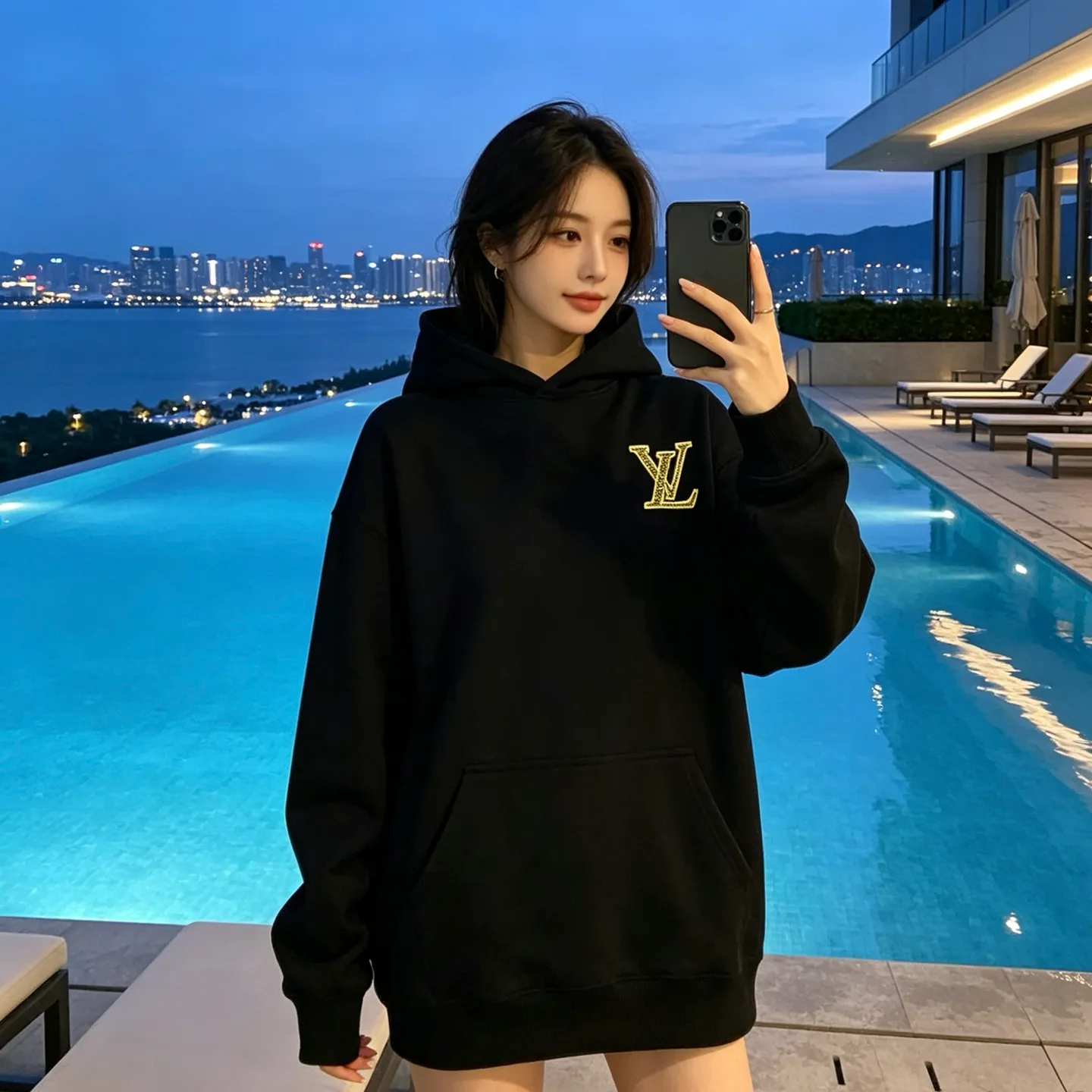 Louis Vuitton/Louis Vuitton Tatami Embroidered Logo Hooded Sweatshirt